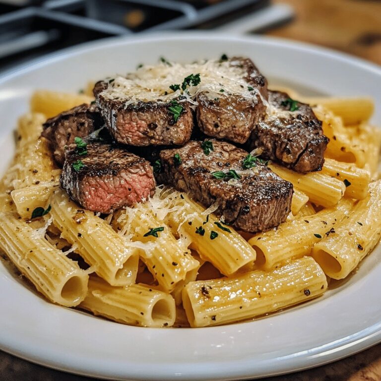 Juicy Garlic Butter Steak With Creamy Parmesan Rigatoni Recipe