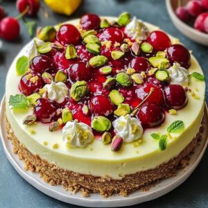 Zesty Lemon-Lime Cherry Pistachio Cheesecake Recipe