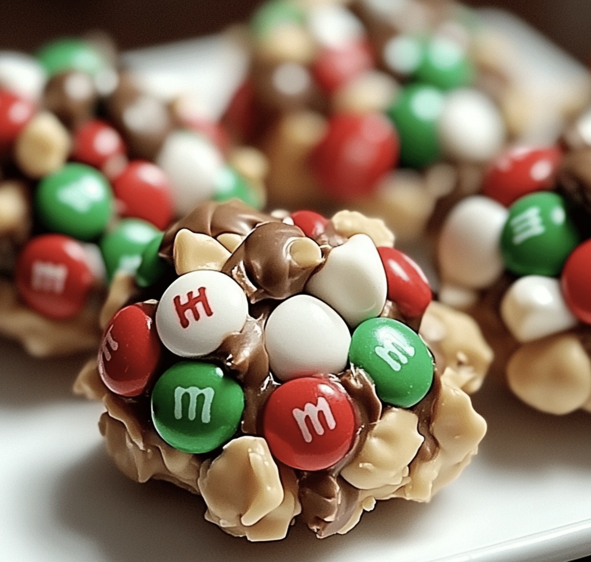 Festive Christmas M&M Peanut Butter Clusters Recipe