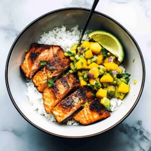 Vibrant BBQ Salmon Bowls With Mango Avocado Salsa Recipe