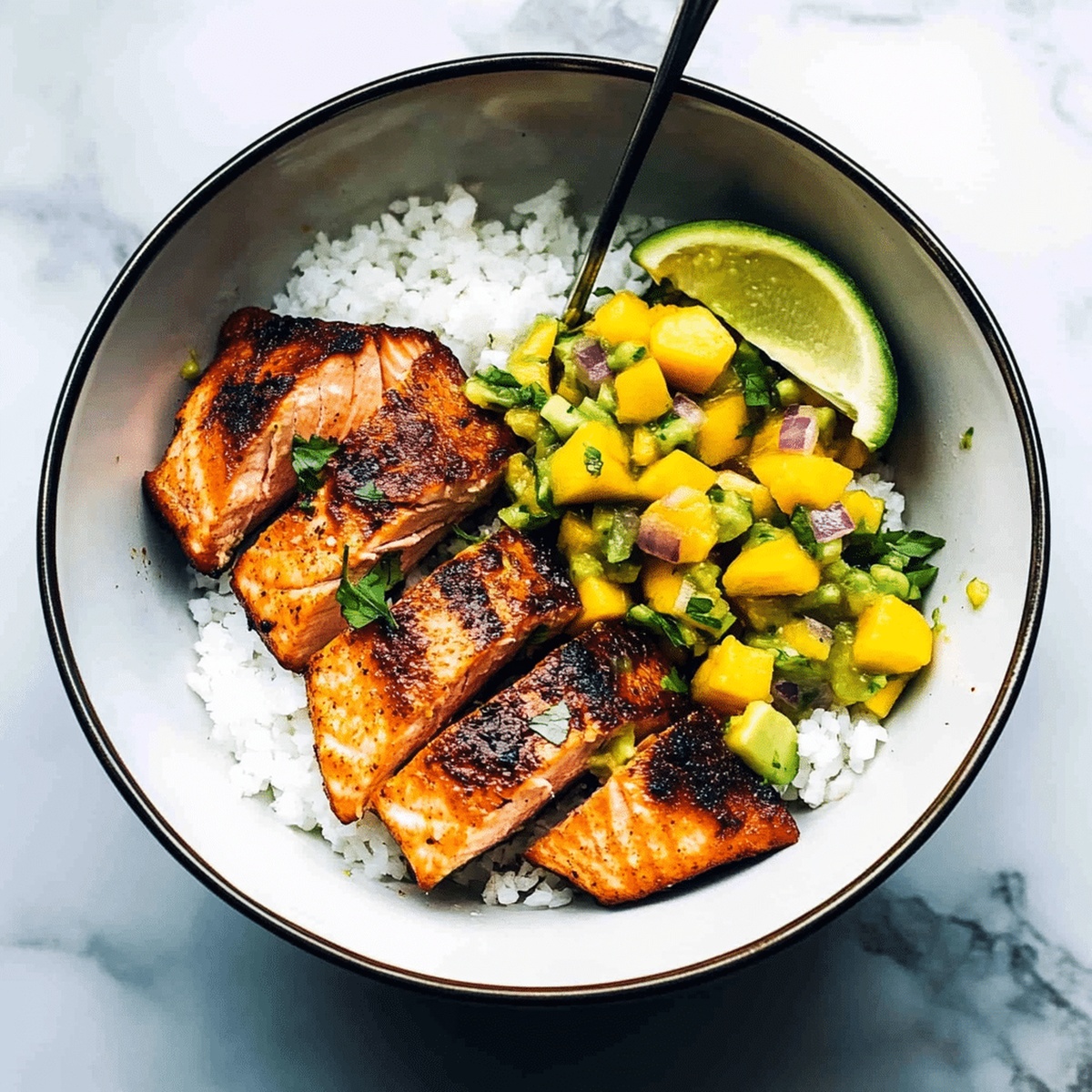 Vibrant BBQ Salmon Bowls With Mango Avocado Salsa Recipe