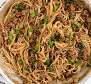 Spicy Mongolian Ground Beef Noodles Recipe