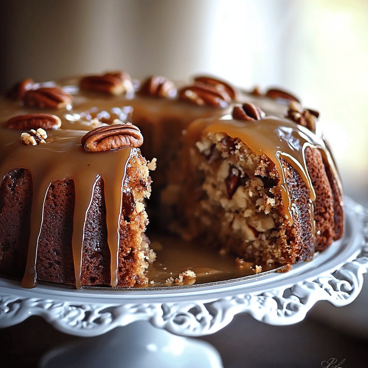 Apple Pecan Cake With Caramel Glaze Recipe