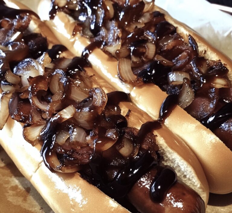 Sizzling Winter BBQ Bacon Dogs With Bourbon-Glazed Onions Recipe