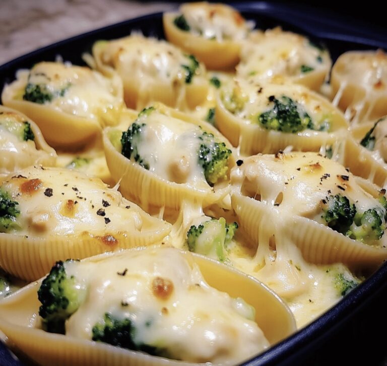 Creamy Chicken Broccoli Alfredo Stuffed Shells Recipe