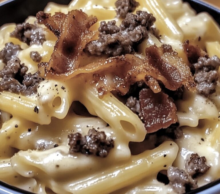Cheesy Bacon Cheeseburger Alfredo Pasta Recipe