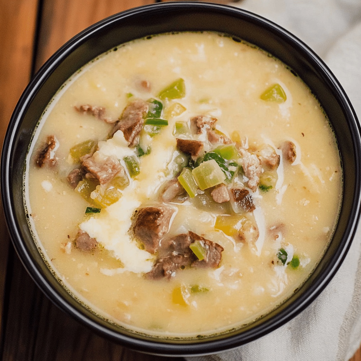Hearty Philly Cheese Steak Soup Recipe