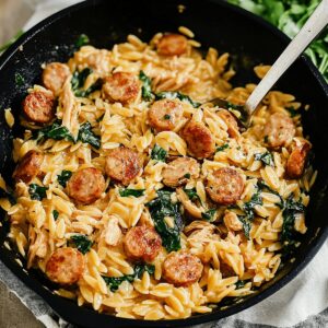 Creamy Chicken Sausage Orzo Skillet Recipe