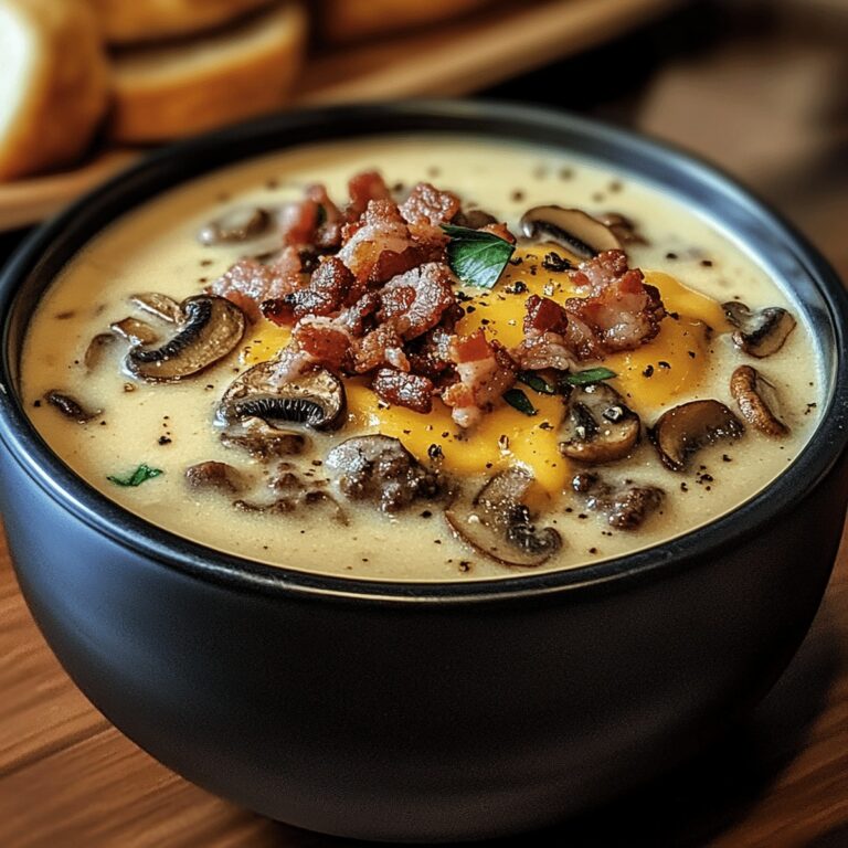 Bacon Mushroom Swiss Cheeseburger Soup Recipe