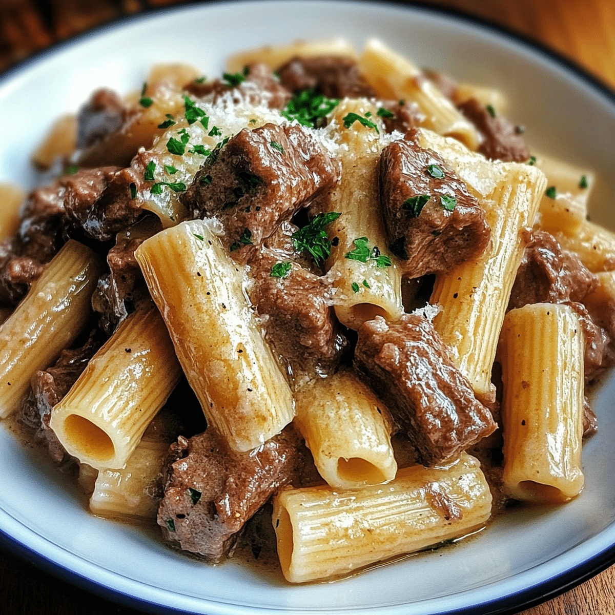 Tender Garlic Parmesan Beef With Rigatoni Recipe