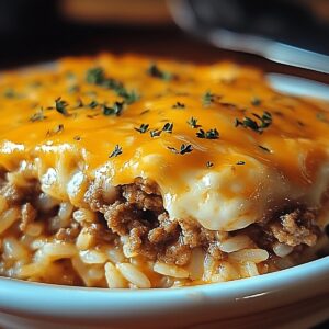 Hearty Cheddar-Crusted Ground Beef And Rice Casserole Recipe