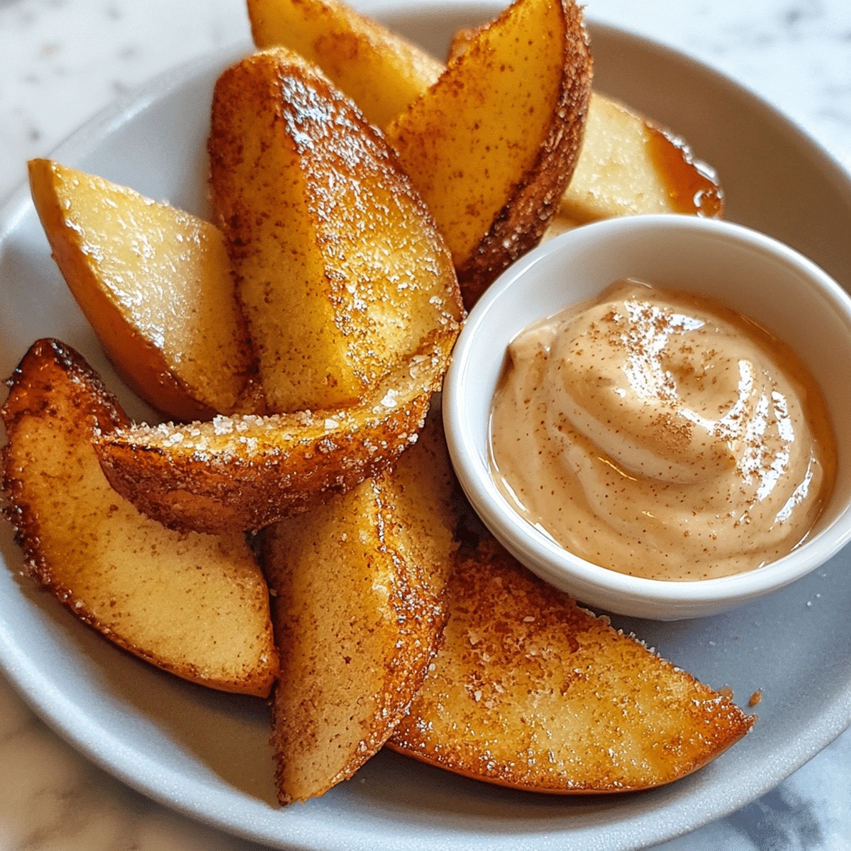Air Fried Apple Wedges With Caramel Whipped Cream Dipping Sauce Recipe