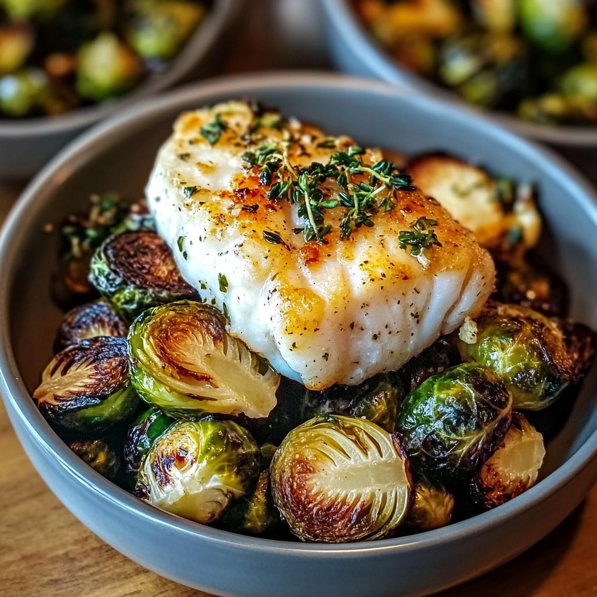 Lemon Garlic Butter Cod Bowls With Roasted Brussels Sprouts Recipe