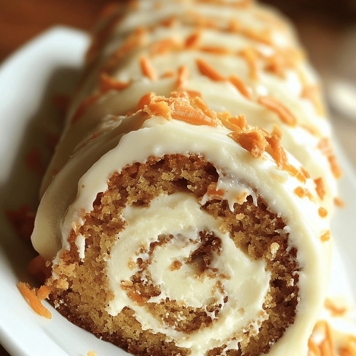 Silky Carrot Cake Roll With Cream Cheese Frosting Filling Recipe